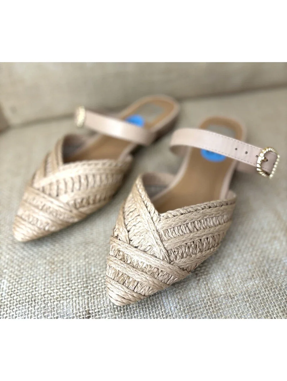 Dolce Vita Womens Domain Flat Mule US 6.5 Tan Natural Raffia Woven